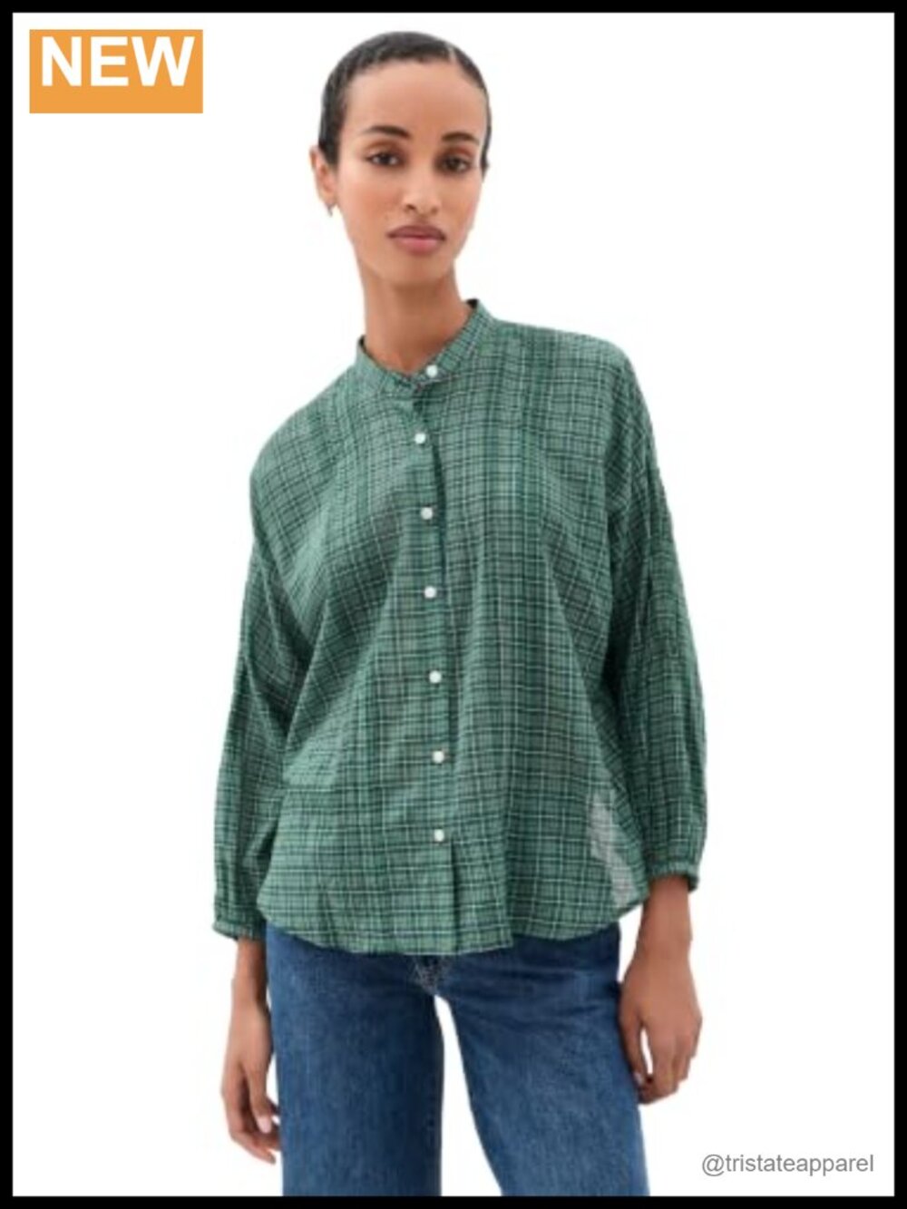 Women's Tartan Pintuck Blouse Long Sleeve Cotton Button Down